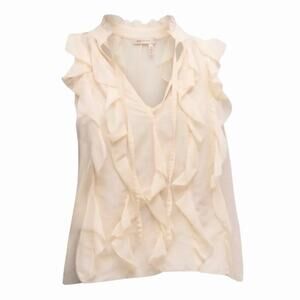 Cinq a Sept Dallin Ruffled Tie-Neck Sleeveless Cotton Silk Top - Large, NWOT